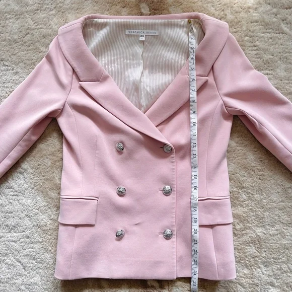 Veronica Beard Frayne Double-Breasted Crepe Low Shoulder Blazer Baby Pink Size 4